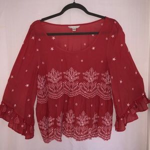 Red Embroidered Tiered Top